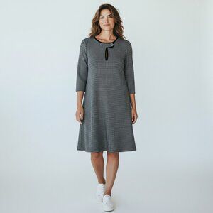 J McLaughlin Penelope Dress Large Women's Houndstooth Black Gray Old Money